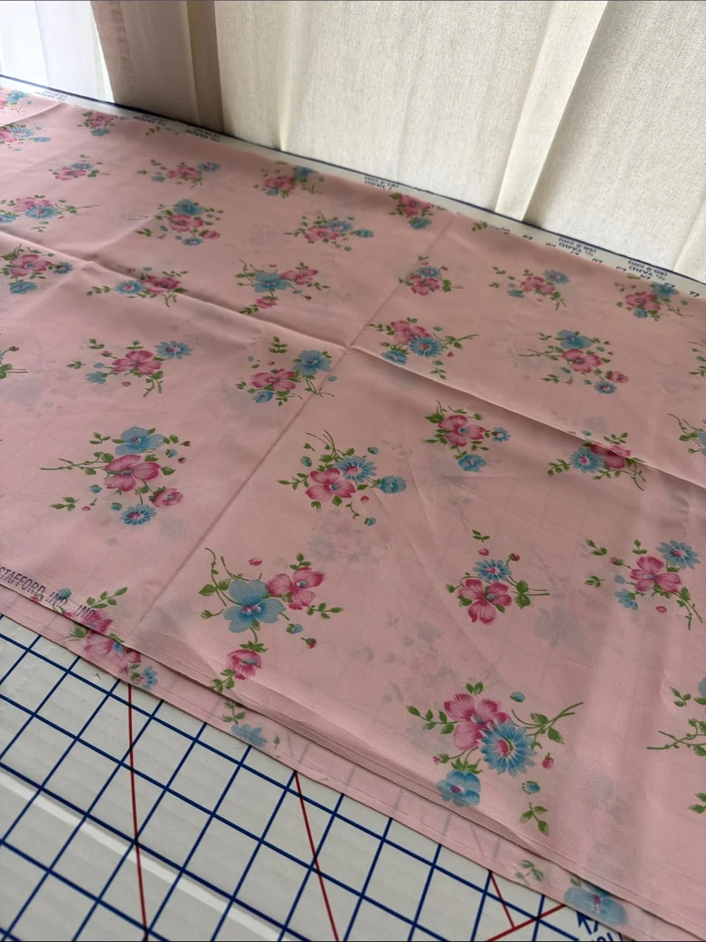 Vintage 1970s Gaynor Stafford Pink Floral Fabric 2 Yards x 44” Dress Fabric